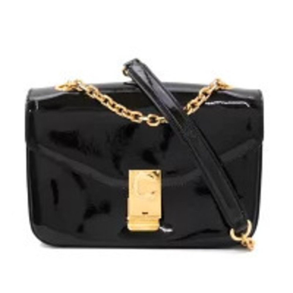 CELINE C Enamel Chain Shoulder Bag Black CA